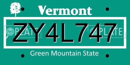 ZY4L747 Vermont License Plate
