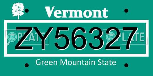 ZY56327 Vermont License Plate