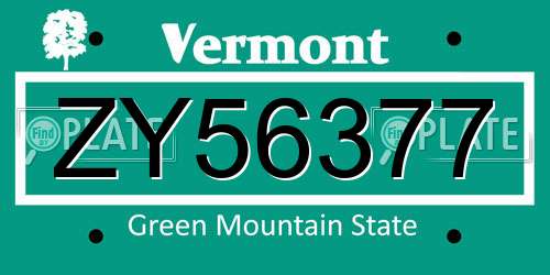 ZY56377 Vermont License Plate