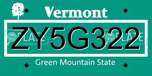 ZY5G322 Vermont License Plate