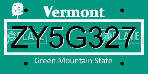 ZY5G327 Vermont License Plate