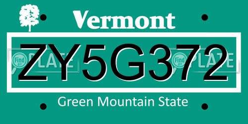 ZY5G372 Vermont License Plate