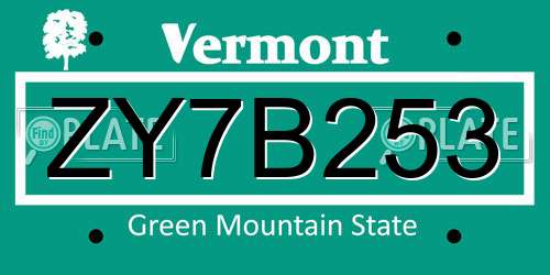 ZY7B253 Vermont License Plate