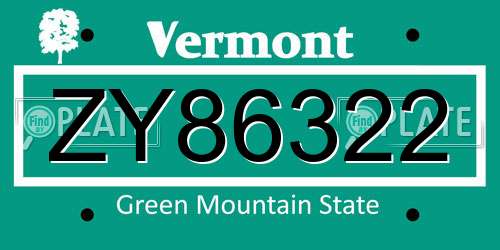 ZY86322 Vermont License Plate