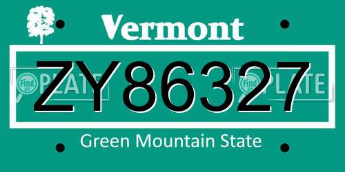 ZY86327 Vermont License Plate