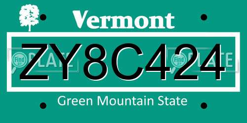 ZY8C424 Vermont License Plate