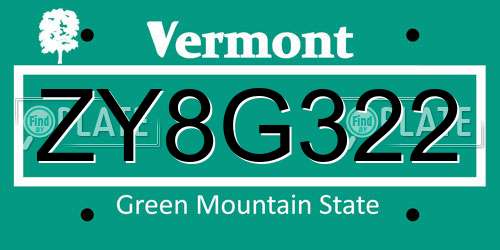 ZY8G322 Vermont License Plate