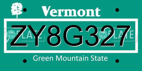 ZY8G327 Vermont License Plate