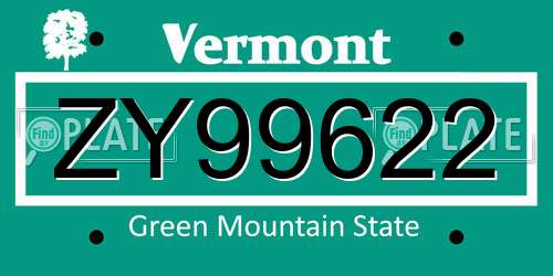 ZY99622 Vermont License Plate