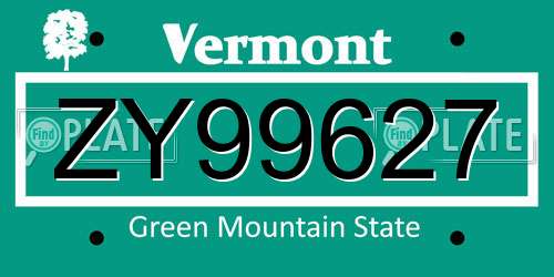 ZY99627 Vermont License Plate