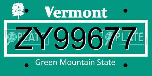 ZY99677 Vermont License Plate