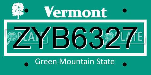 ZYB6327 Vermont License Plate