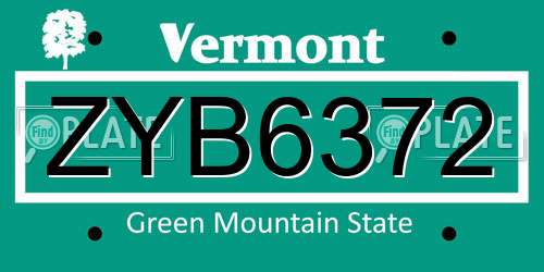ZYB6372 Vermont License Plate