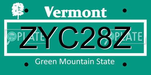 ZYC28Z Vermont License Plate