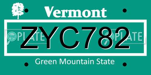 ZYC782 Vermont License Plate