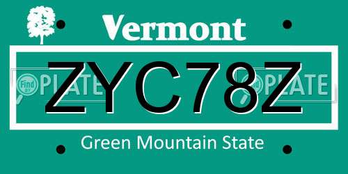 ZYC78Z Vermont License Plate