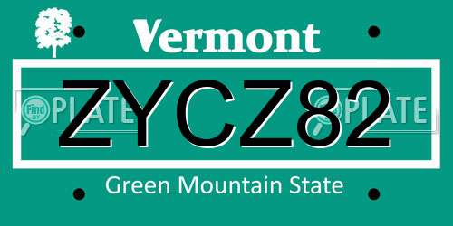ZYCZ82 Vermont License Plate