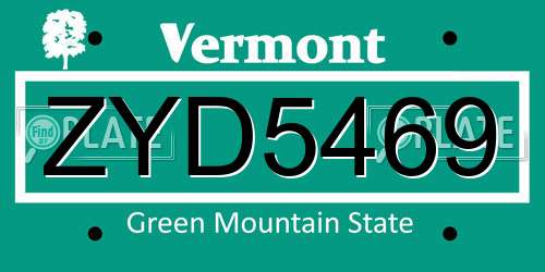 ZYD5469 Vermont License Plate