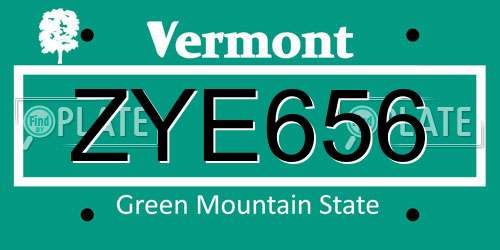 ZYE656 Vermont License Plate