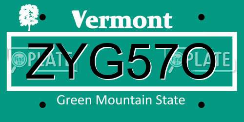 ZYG57O Vermont License Plate