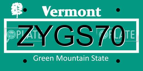ZYGS70 Vermont License Plate