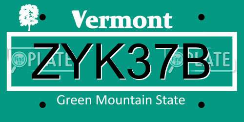 ZYK37B Vermont License Plate