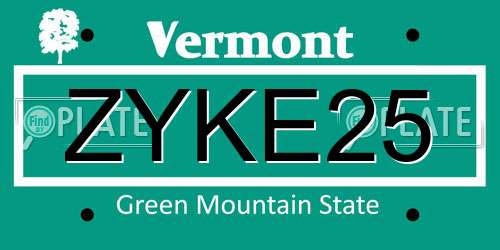 ZYKE25 Vermont License Plate