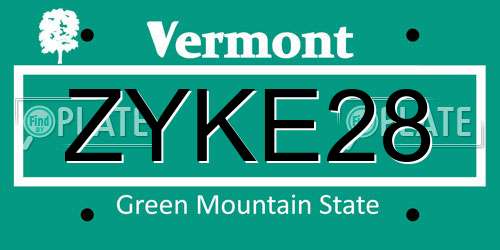 ZYKE28 Vermont License Plate