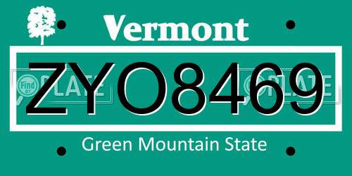 ZYO8469 Vermont License Plate