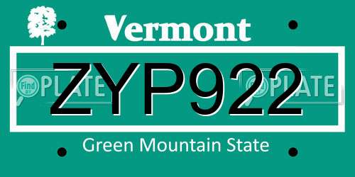 ZYP922 Vermont License Plate