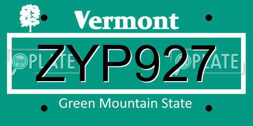 ZYP927 Vermont License Plate