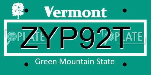 ZYP92T Vermont License Plate