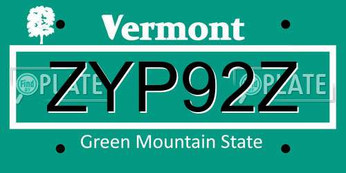 ZYP92Z Vermont License Plate