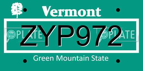 ZYP972 Vermont License Plate