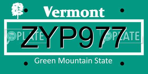 ZYP977 Vermont License Plate