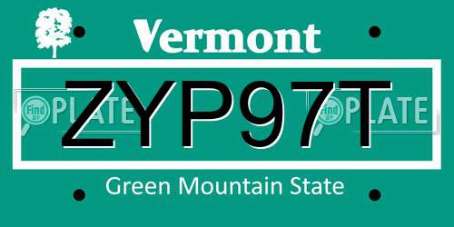 ZYP97T Vermont License Plate