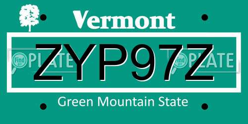 ZYP97Z Vermont License Plate