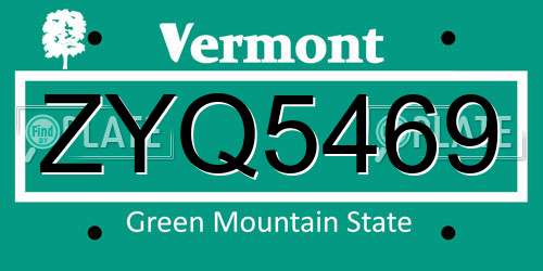 ZYQ5469 Vermont License Plate