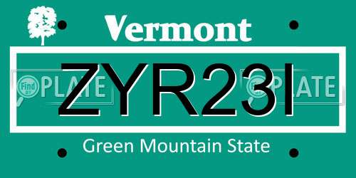 ZYR23I Vermont License Plate