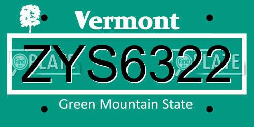 ZYS6322 Vermont License Plate