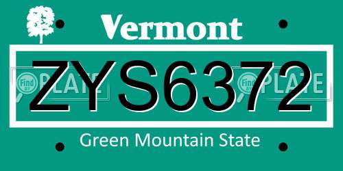 ZYS6372 Vermont License Plate