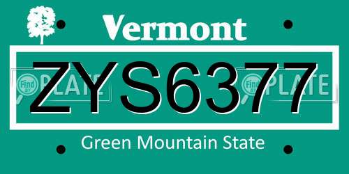 ZYS6377 Vermont License Plate