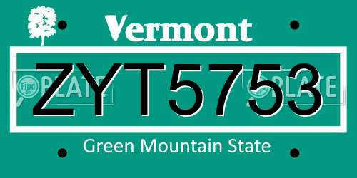 ZYT5753 Vermont License Plate