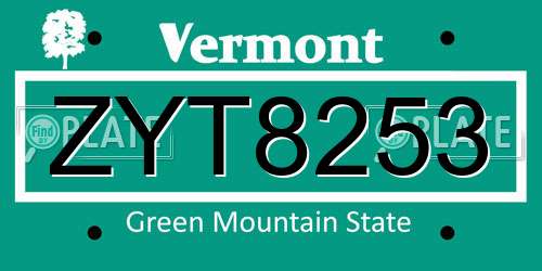 ZYT8253 Vermont License Plate