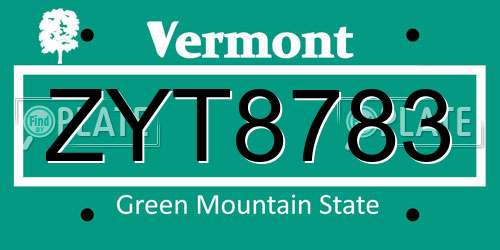 ZYT8783 Vermont License Plate