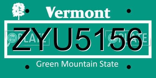 ZYU5156 Vermont License Plate