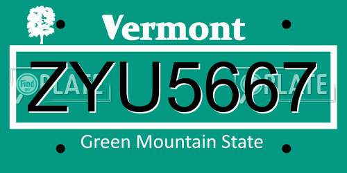ZYU5667 Vermont License Plate
