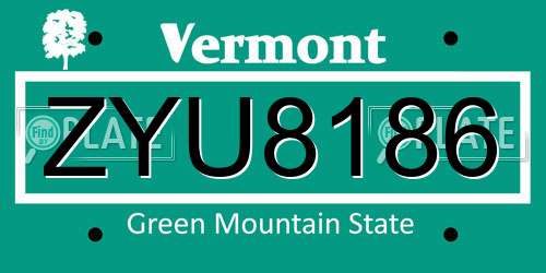 ZYU8186 Vermont License Plate