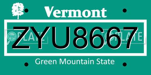 ZYU8667 Vermont License Plate