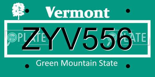 ZYV556 Vermont License Plate